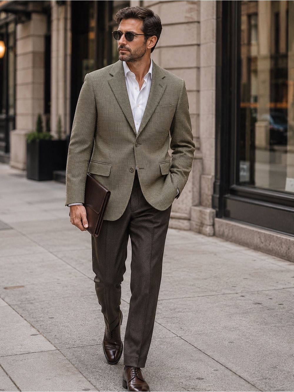 John W. Nordstrom Tan Black Gray Houndstooth Silk Wool Sport Coat Blazer 42R